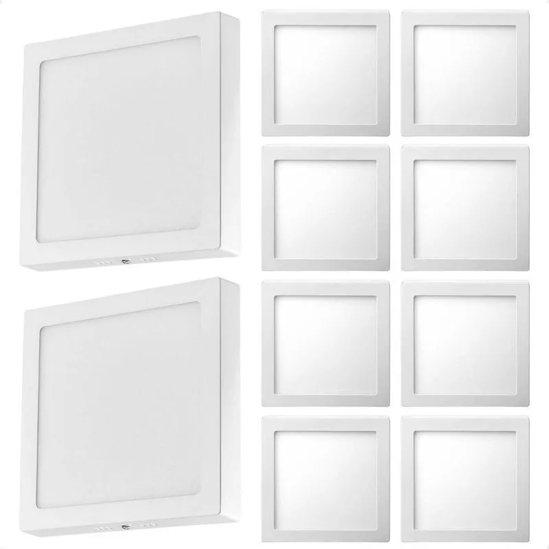 Kit 10 Painel De Led Quadrado Sobrepor 12w Bivolt Taschibra 3000k Quente