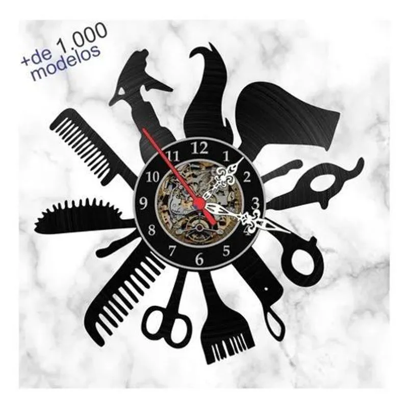 5x Relógio Parede Salão Beleza Cabeleireira Vinil Lp Cabelo