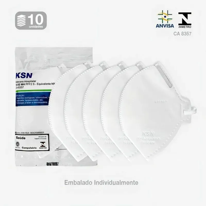 10 Máscaras Proteção Hospitalar Ksn Pff2 N95 Anvisa Inmetro