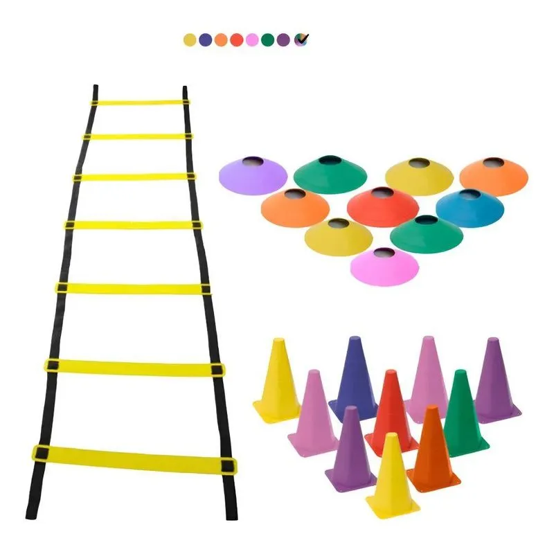 3x Kit Agilidade 10 Cones 10 Chapeu Chines + Escada 7 Degrau