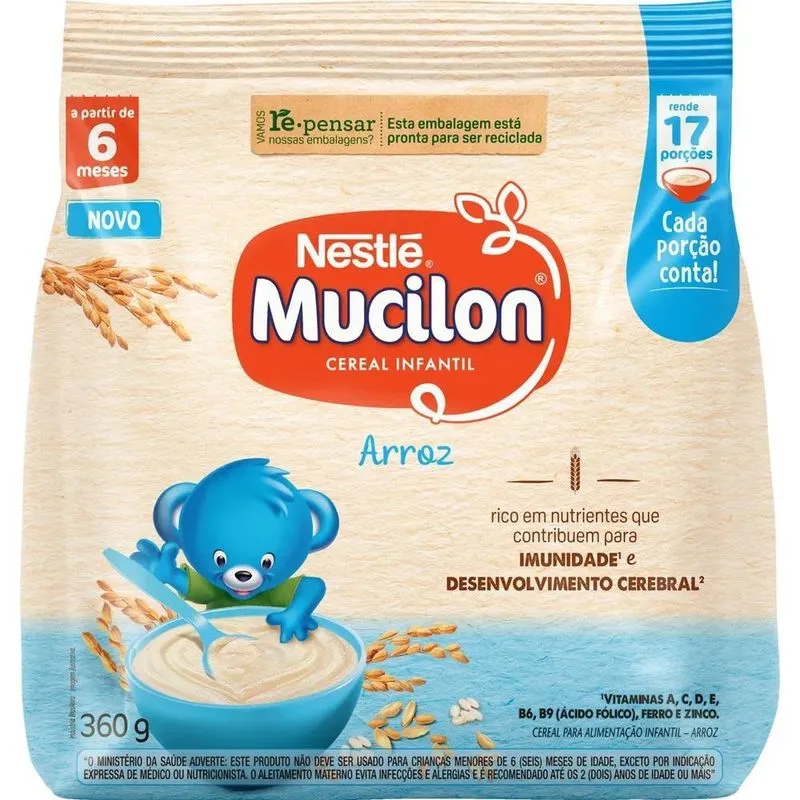 5x Cereais Infantil Nestlé Mucilon Arroz Em Pacote 360 G