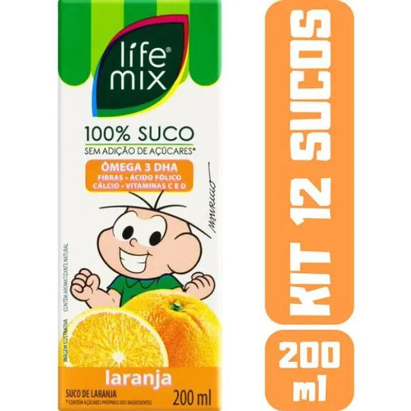 Kit 12 Sucos Life Mix Kids 200ml Turma Da Mônica Laranja