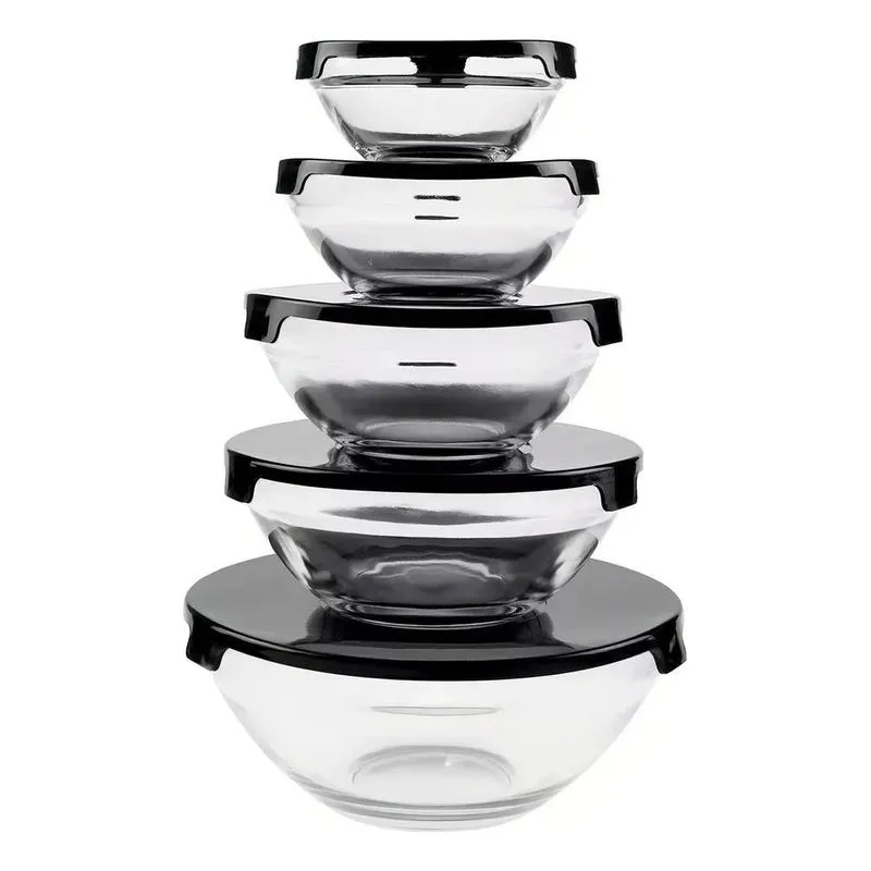 3x Jogo 5 De 5 Potes Vidro Tampa Plastico Bowls Hermetico Co