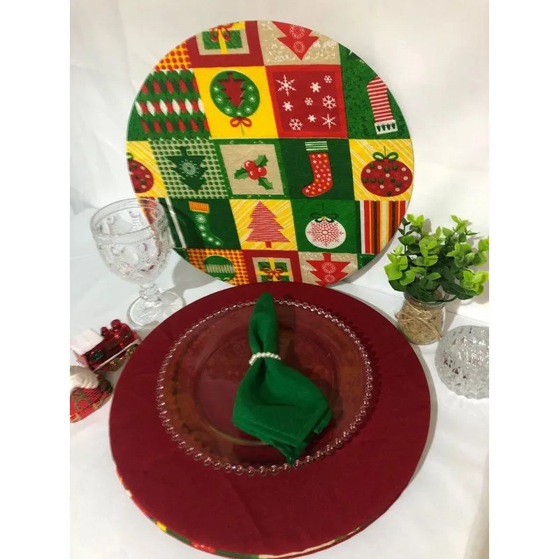 Jogo De Sousplat Natalino 4 Peças Completos Estampa Natal 13