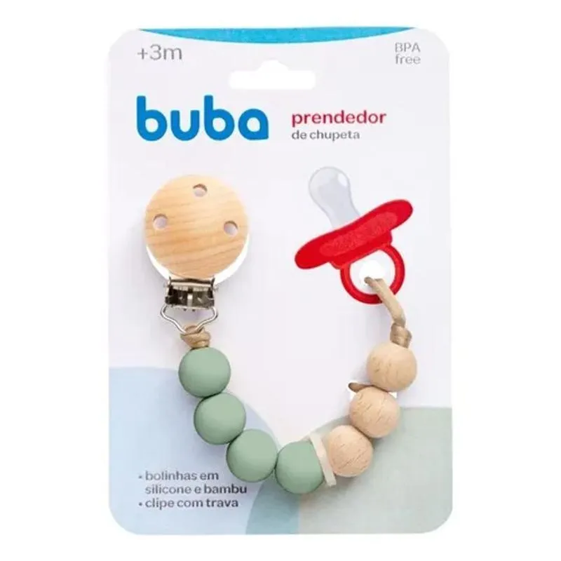 2x Prendedor De Chupeta Silicone E Bambu Rosa Azul Verde Bub