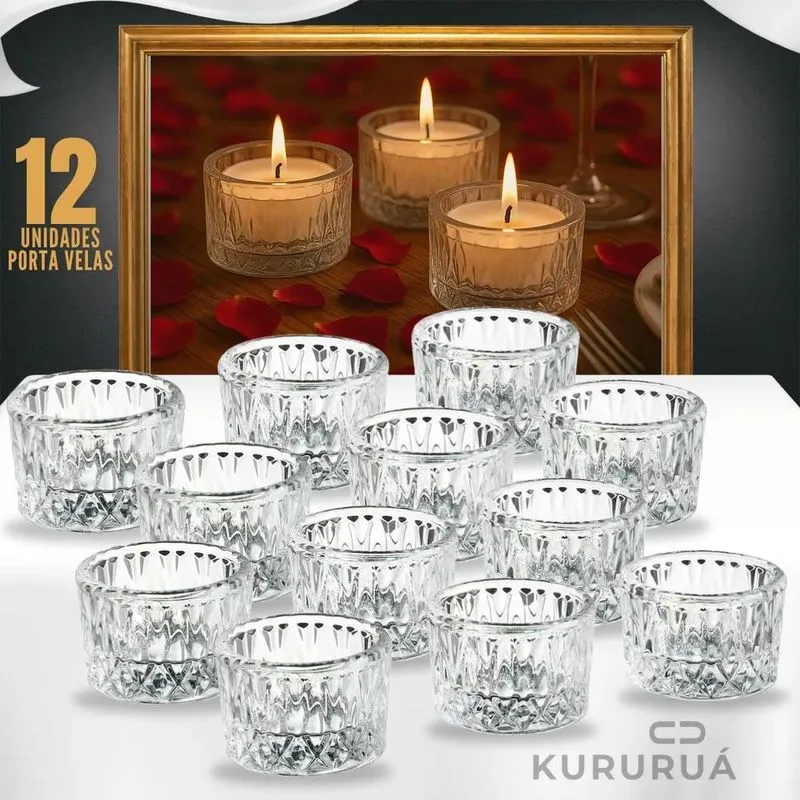 5x Castiçais Porta Velas Kit 12 Cristal Premium Redondo Luxo