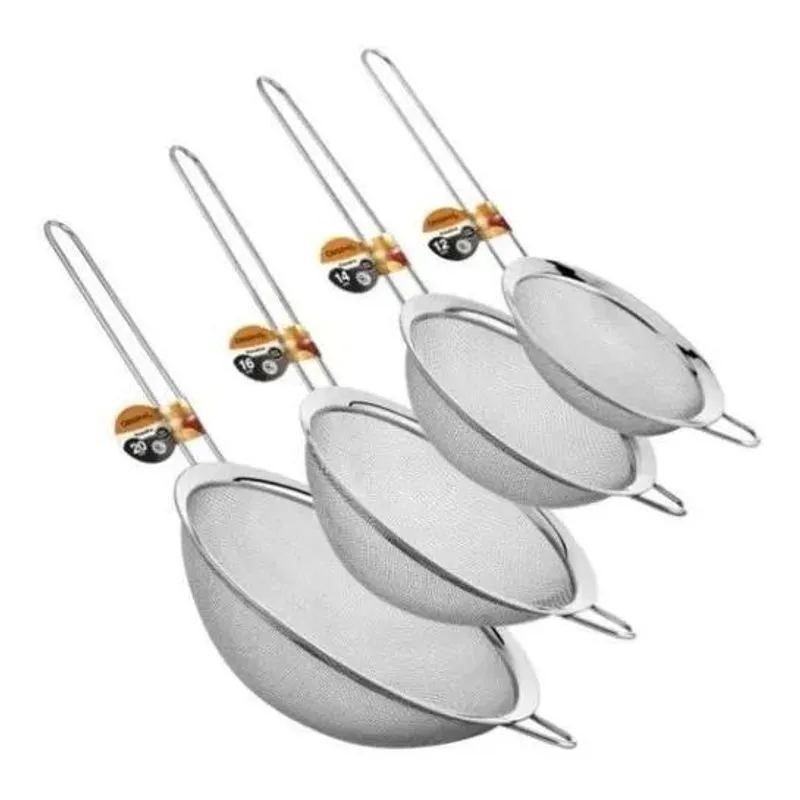Kit Com 4 Peneiras De Inox Utensílios De Cozinha 12,14,16,20