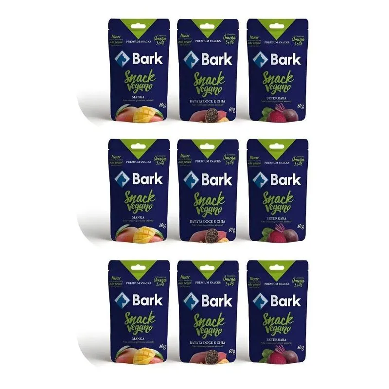 Kit 9 Pacotes De Petiscos Para Cães Bifinhos Veganos Bark