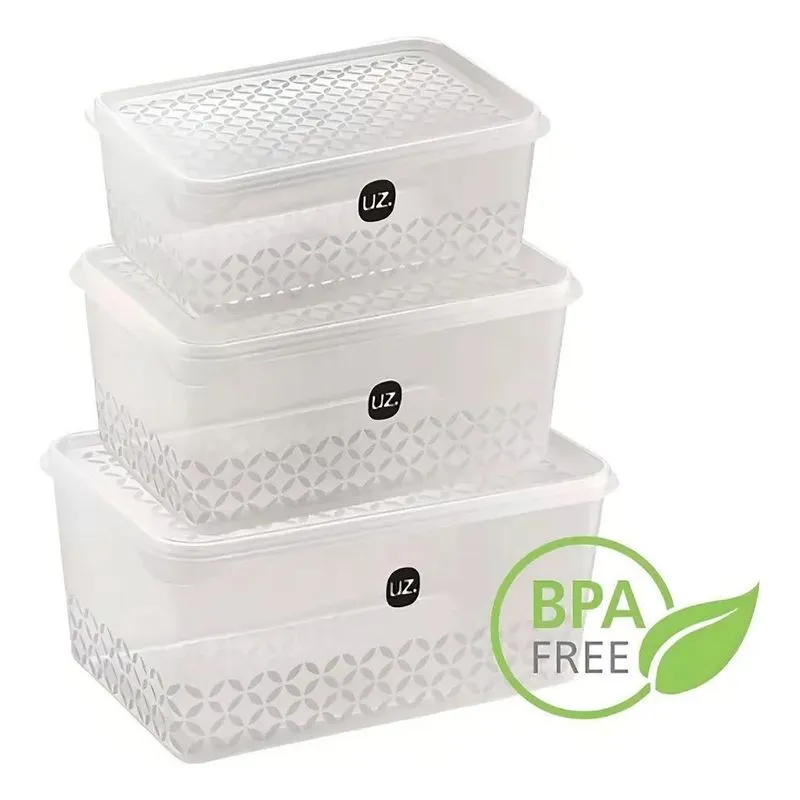 3x Jogo De Potes 3 Peças Uz Multiuso 3l, 2l E 1 Litros Bpa F