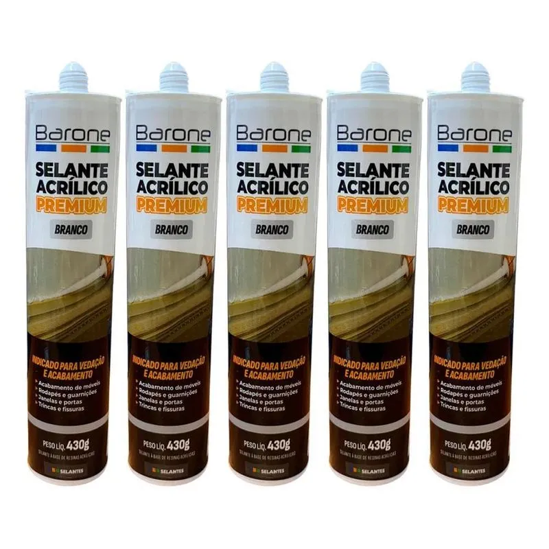 2x 05 Pc Silicone Branco 430g - Selante Acrílico Base D' Águ