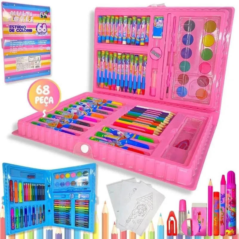 10x Maleta Pintura Infantil 68 Peças Rosa