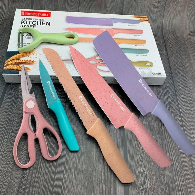 Kit Jogo Facas Coloridas 6pcs Chef Cozinha Churrasco Cozinha