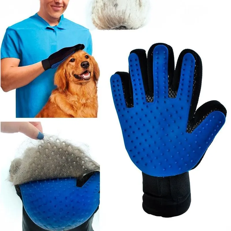 Luva Escova Tira Pelos Nano Magnética Pets Cães &amp; Gatos Azul