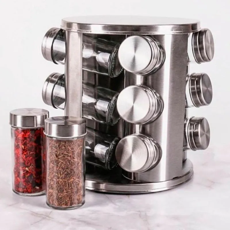 Porta Condimento Giratório Vidro Tampa Inox Ideal Cozinha