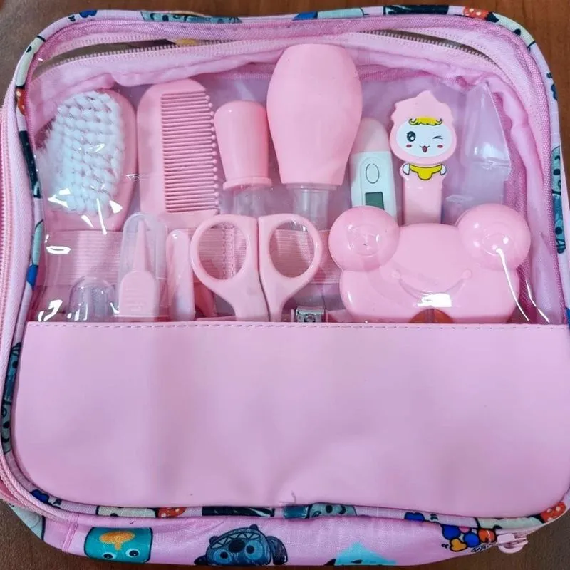 Kit Higiene Infantil Rosa Bolsa Cortador Unhas Tesoura