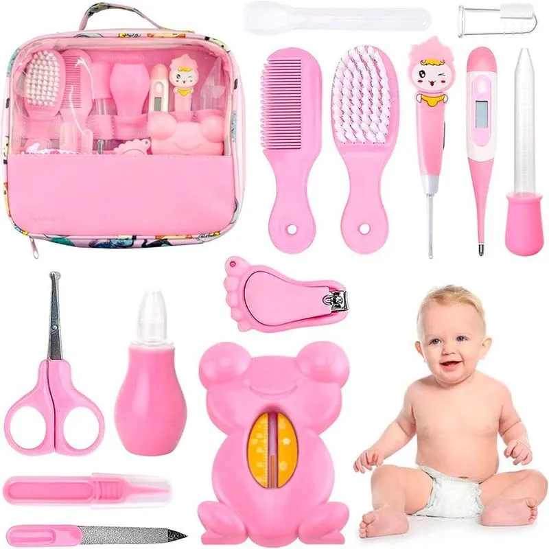 Kit Higiene Bebê Rosa Tesoura Escova Cortador Unha