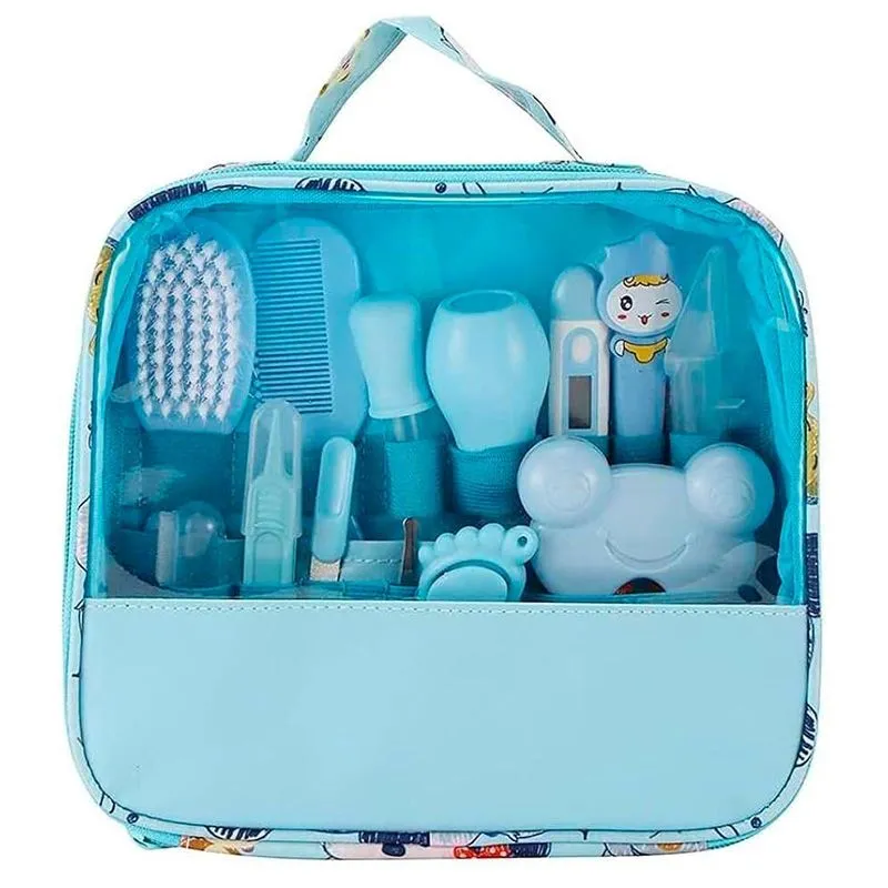 Kit Higiene Bebê Azul Aspirador Nasal Escova Tesoura