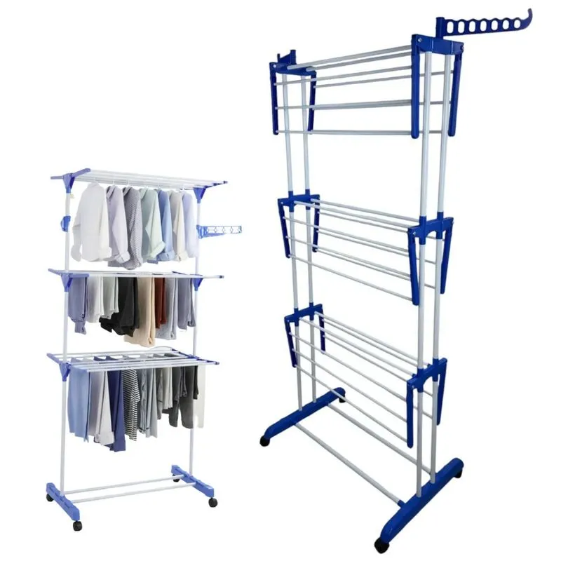Aço Roupas Dobrável Retrátil Compacto Varal 3 Andares Seca Fácil
