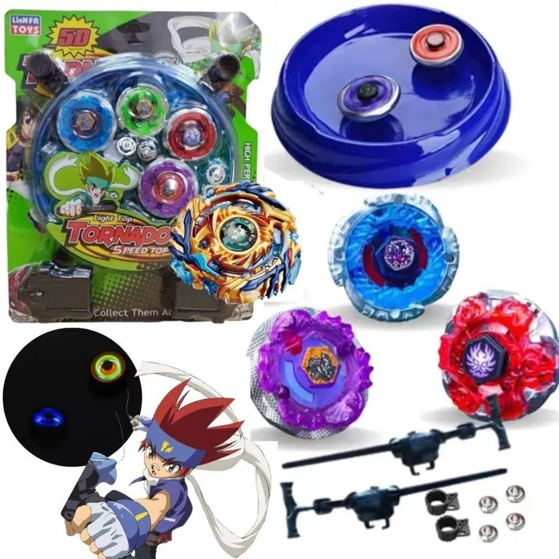 Kit 4 Beyblades Metal 5D + 2 Lançador + 1 Arena Brinquedo