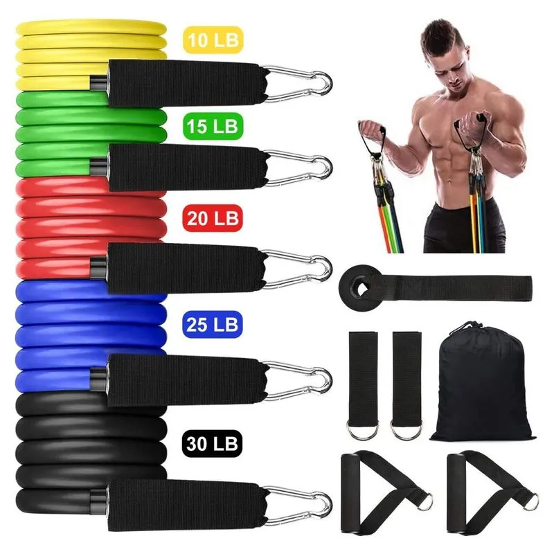 Kit Elástico 11 Extensores Academia Treino Funcional