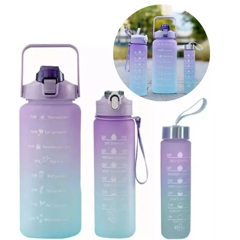 Kit Garrafa Motivacional De Agua De 2 Litros 900ml 300ml