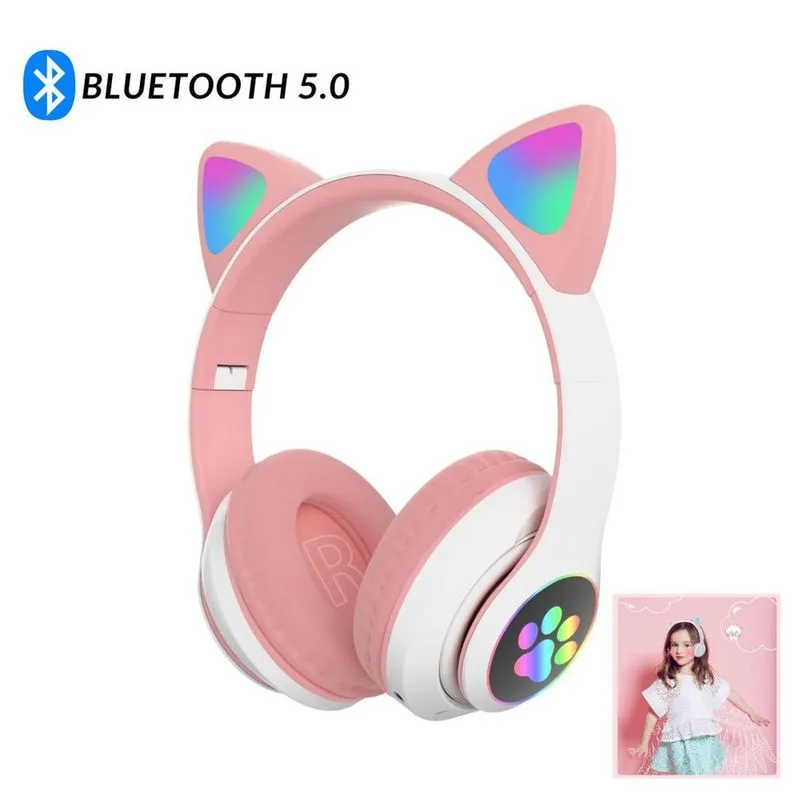 Fone De Ouvido Gatinho Bluetooth Infantil Led Menino Menina
