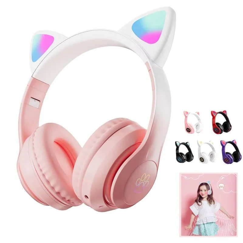 Fone De Ouvido Gatinho Orelha Infantil Led Meninas Sem Fio