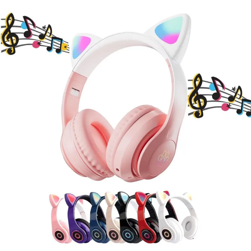 Headset Infantil Gatinho Com Led E Bluetooth
