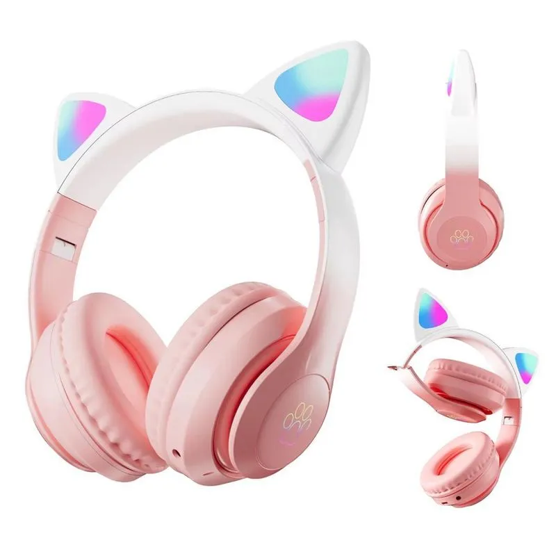 Fone De Ouvido Gatinho Sem Fio Led Bluetooth Infantil