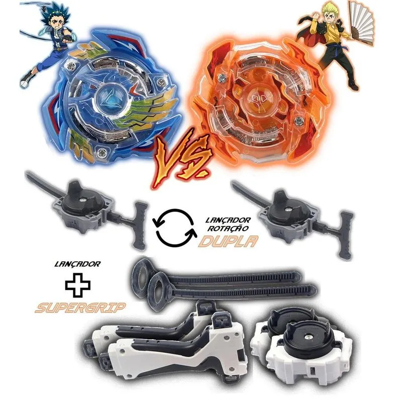 Kit 2 Beyblade Burst 4 Lançador Valtryek Roktavor Beyblade