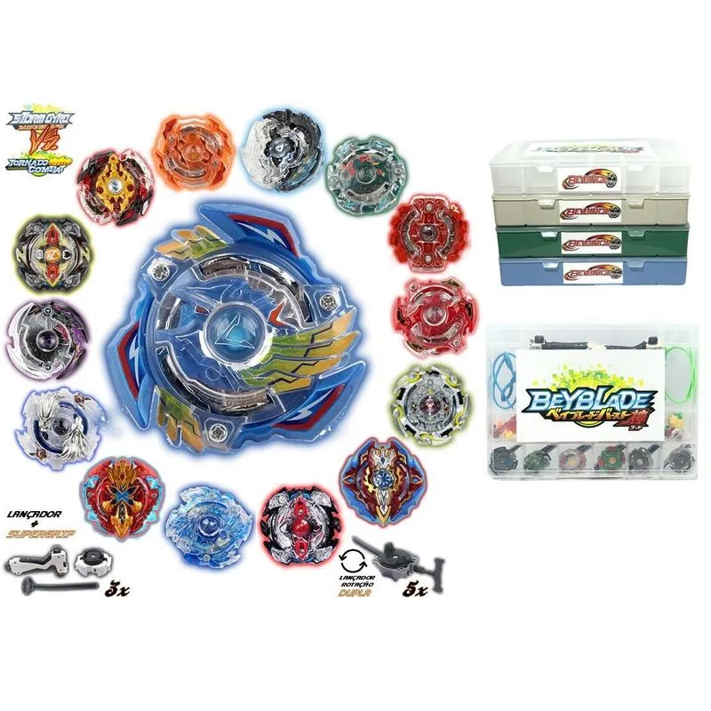 Kit 8 Beyblade Burst + 8 Lançador + 3 Grip + Maleta Beyblade