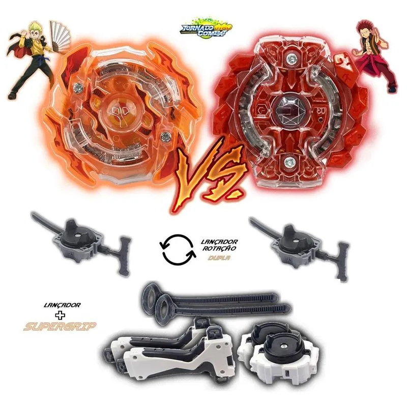 Kit 2 Beyblade Burst 4 Lançador Roktavor Gaianon Bey Blad