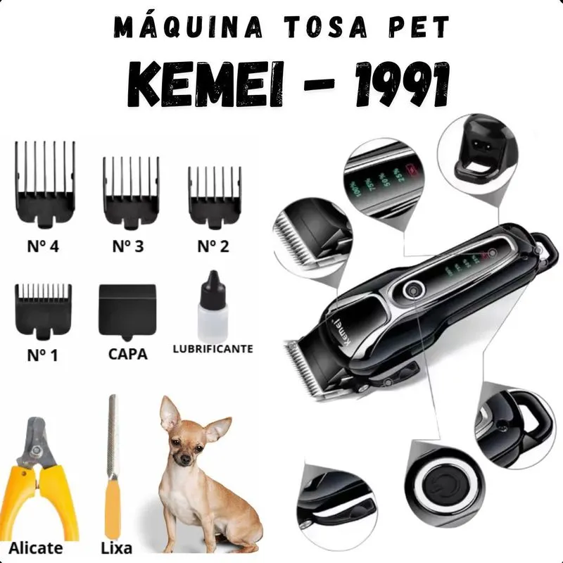 Kemei Km-1991 Cortador Silencioso Profissional Pets