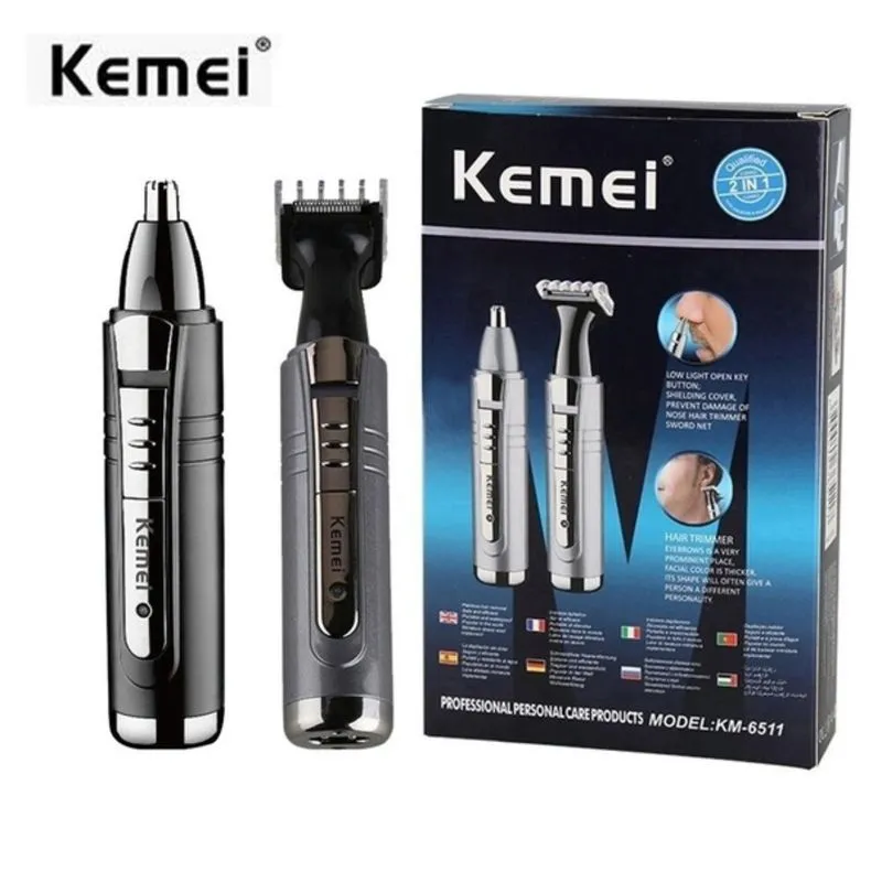 Máquina Kemei-6511 2 Em 1 Nariz Bigode Recarregável