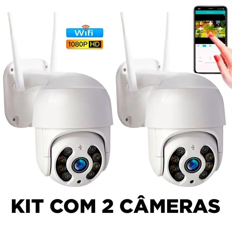 Kit 2 Câmeras Ip Externa Wifi Full Hd Prova D'água Rotativa