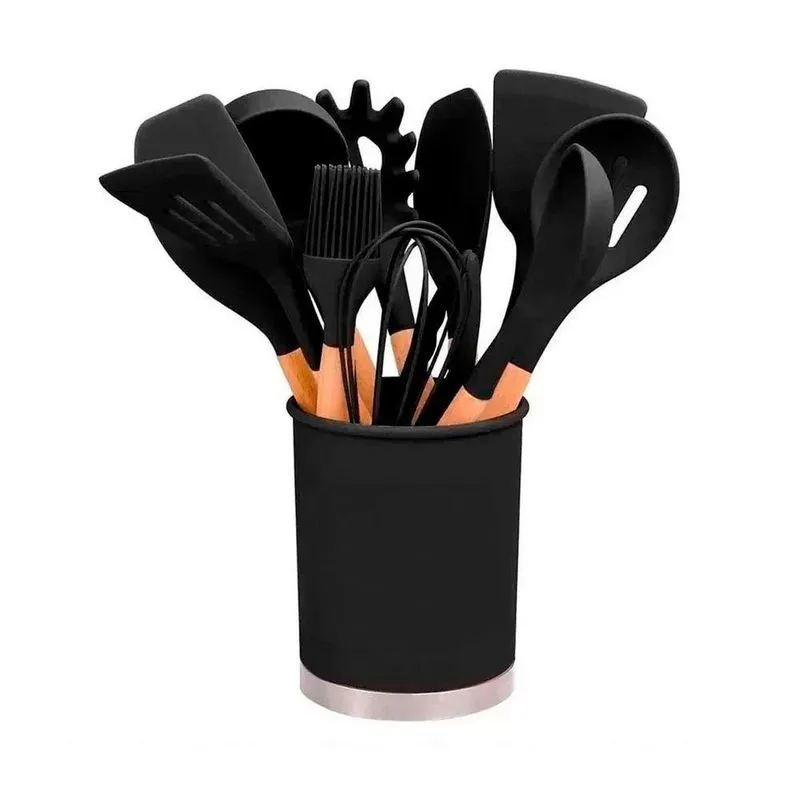 Kit 12 Utensílios Para Cozinha Colheres Silicone-madeira