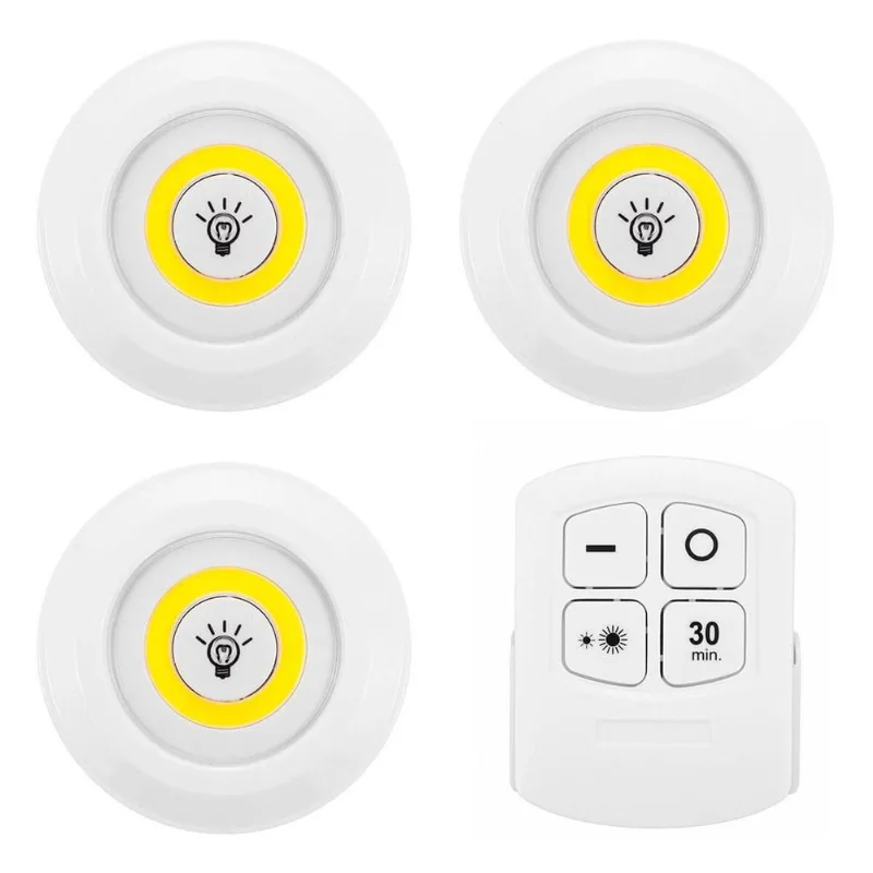 Kit 3 Luminaria Lampada Led Spot Sem Fio Controle Remoto Cor