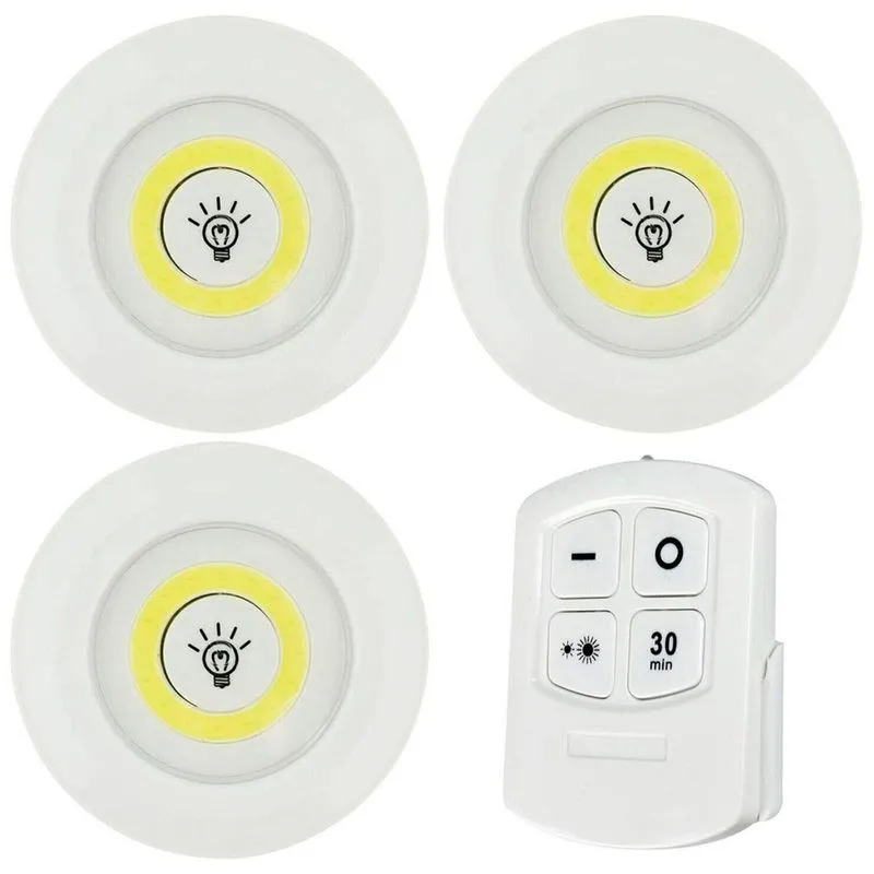 Trio Luminária Led Spot Adesiva Sem Fio + Controle Branco