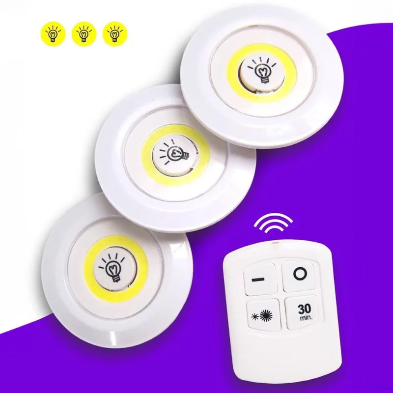 Trio Lâmpadas Led Spot Sem Fio Kit Luminária Com Controle