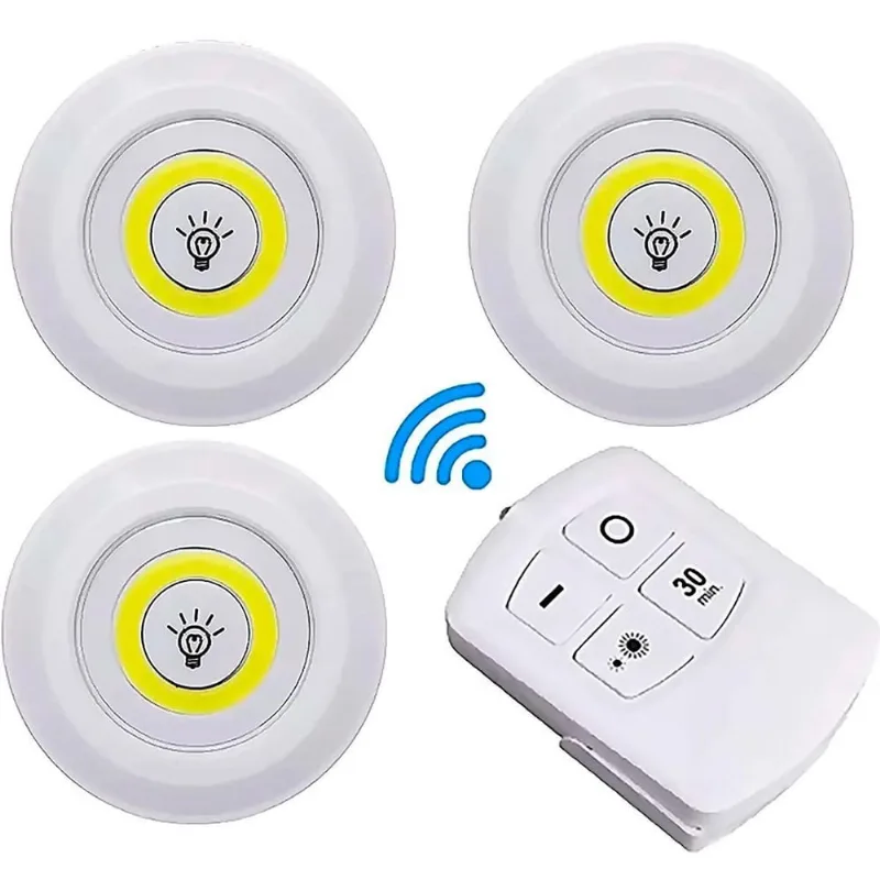 Luminária Led Spot Sem Fio Kit 3 Peças Inclui Controle