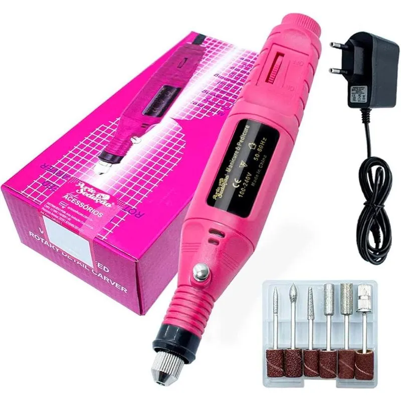 Aparelho De Manicure Elétrico Rosa Bivolt 110/220v Portátil