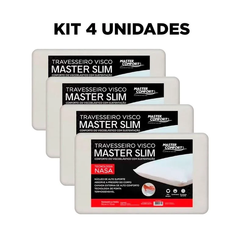 Kit 4 Travesseiros Nasa Viscoelástico Master Slim Sono