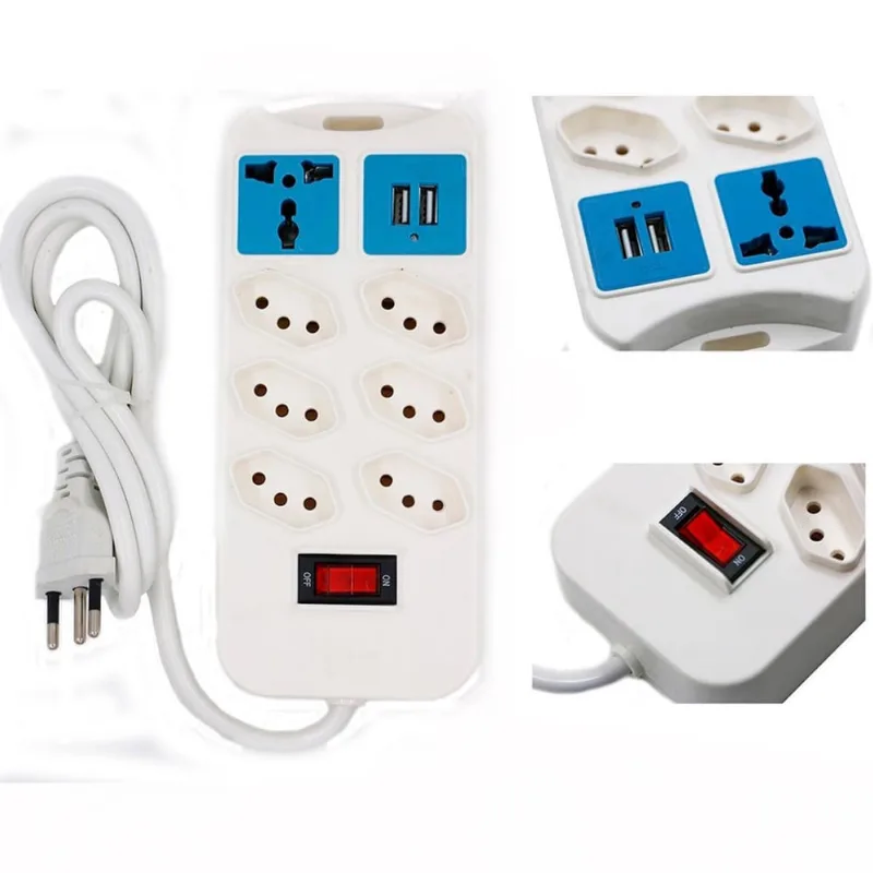 Régua De Energia 7 Tomadas 2 Saídas Usb Universal Branco