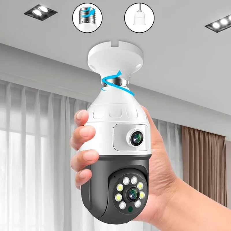 Câmera Lâmpada S/Fio Para Monitoramento Externo 360º