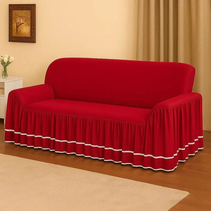 Capa De Sofá 3 Lugares Avulsa Com Babado Microfibr Vermelho