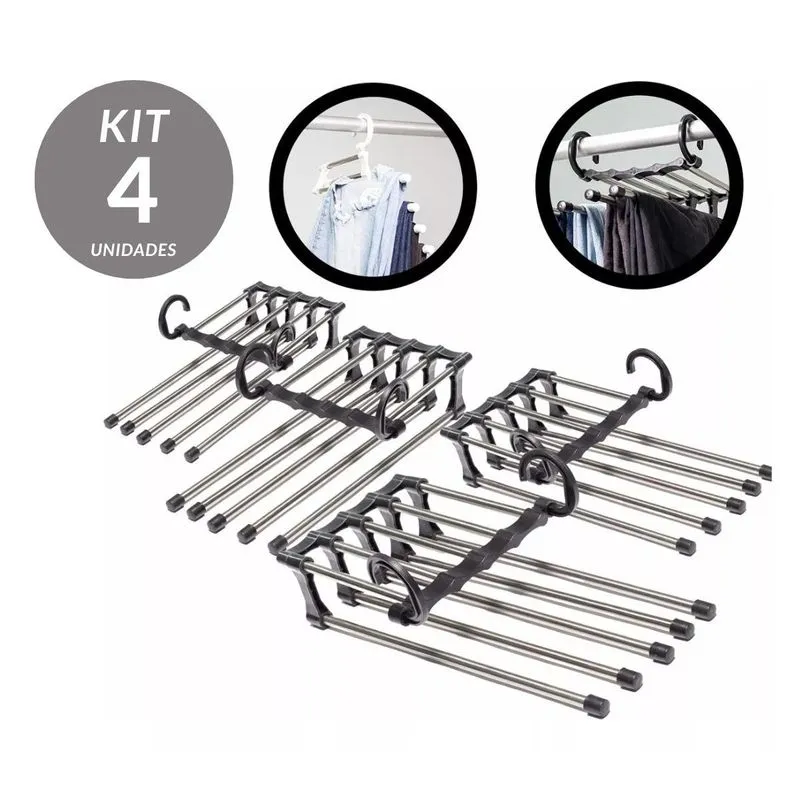 Kit 4 Cabides Multifuncional Calças E Saias 5 Divisórias