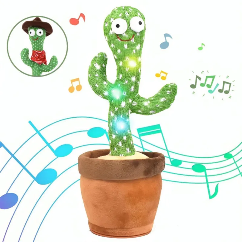 Luz Musical Cacto Dançante Pelúcia Infantil Recarregável