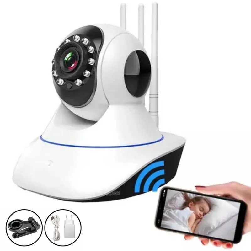 Câmera Wi-fi 1080p Babá Eletrônica Com Áudio E Antenas