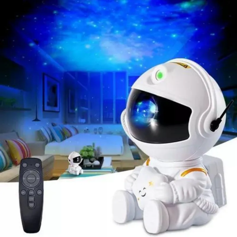 Luminária Astronauta Projetor Som Luz Galáxia Noturna