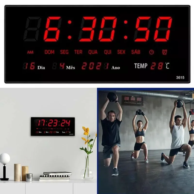 Relógio Digital Led Preto Multifuncional Pilates